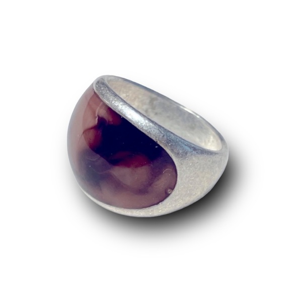 GUESS VTG 90s Marbled Brown faux stone Sterling Silver Ring Size 6 - Picture 2 of 9